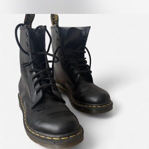 Dr. Martens Black Combat Boots with Yellow Stitching